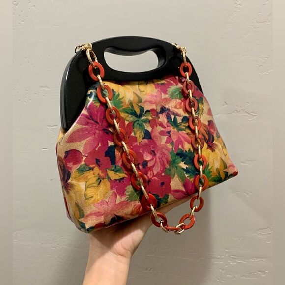 Handmade Genuine Leather Floral Print Wooden Frame Bag & 2 Strap Styles - Picture 8 of 16